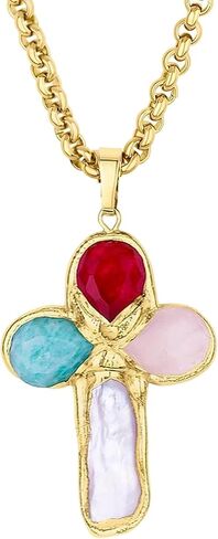 Colorful Cross Zircon Pendant Necklace, Dainty Gold Cross Pendant Necklace, Adjustable Chain Jewelry for Women in Saudi Arabia