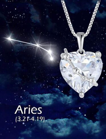 Zodiac Constellation Necklace for Women, 925 Sterling Silver Heart Pendant with Birthstone Astrology Horoscope Jewelry Gifts in Saudi Arabia