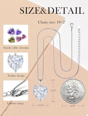 Zodiac Constellation Necklace for Women, 925 Sterling Silver Heart Pendant with Birthstone Astrology Horoscope Jewelry Gifts in Saudi Arabia
