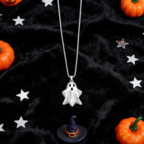 Ghost Pendant Necklace 14K Gold Plated Halloween Necklace for Women Men Cute Charm Holiday Cosplay Party Costume Jewelry in Saudi Arabia