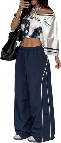 GORGLITTER Women's Contrast Trim Cargo Pants Y2K Elastic Waist Track Pants in Saudi Arabia