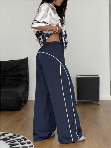 GORGLITTER Women's Contrast Trim Cargo Pants Y2K Elastic Waist Track Pants in Saudi Arabia