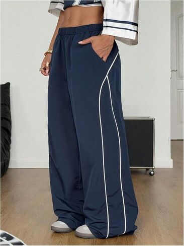 GORGLITTER Women's Contrast Trim Cargo Pants Y2K Elastic Waist Track Pants in Saudi Arabia