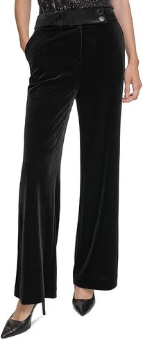 Calvin Klein Womens Whitney Velvet High-Rise Wide Leg Pants Black 4 in Saudi Arabia
