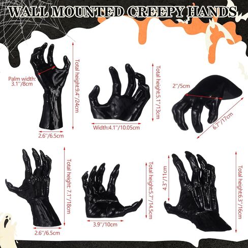 WinnerWhy 38 Pcs Halloween Wall Decor Set, Include Wall Mounted Creepy Reaching Hands Spiders Bats Stickers for Window Door Indoor Outdoor DIY Scary Decorations in Saudi Arabia