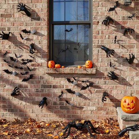 WinnerWhy 38 Pcs Halloween Wall Decor Set, Include Wall Mounted Creepy Reaching Hands Spiders Bats Stickers for Window Door Indoor Outdoor DIY Scary Decorations in Saudi Arabia