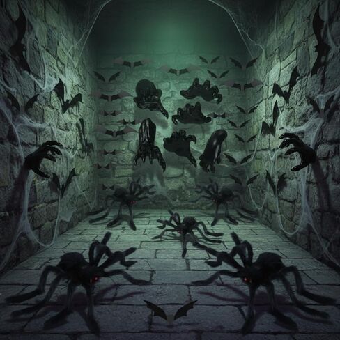 WinnerWhy 38 Pcs Halloween Wall Decor Set, Include Wall Mounted Creepy Reaching Hands Spiders Bats Stickers for Window Door Indoor Outdoor DIY Scary Decorations in Saudi Arabia