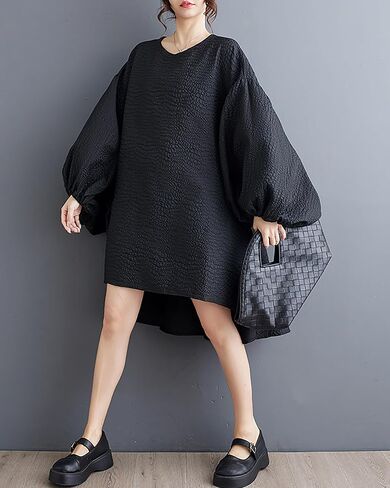 ellazhu Women's Dress Long Sleeve Crewneck Flowy High Low Hem Loose Oversize Casual Fall GZ261 in Saudi Arabia