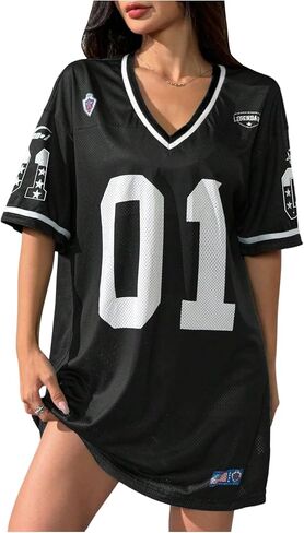 Verdusa Women's Jersey Shirts Dress Graphic Short Sleeve V Neck Loose Casual Short Dresses in Saudi Arabia