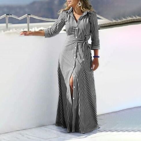 utcoco Women's 2025 Spring Summer Casual Striped Maxi Dress Button Down Shirt Dress with Belt in Saudi Arabia
