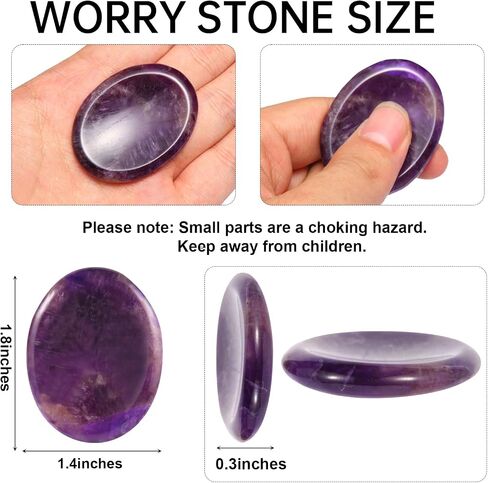 Natural Amethyst Crystal Thumb Worry Stone for Anxiety Stress Relief, Hand Carved 1.8 Inch Healing Crystal Oval Thumb Worry Stone Meditation Accessories, Reiki Pocket Palm Stone Gifts for Women Men in Saudi Arabia