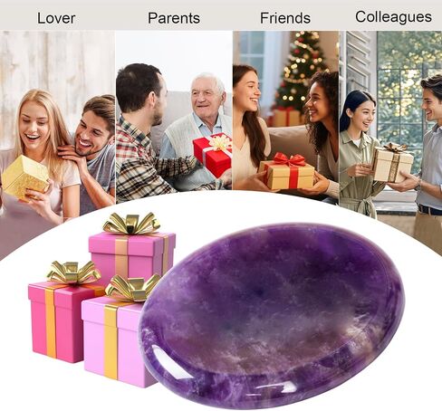 Natural Amethyst Crystal Thumb Worry Stone for Anxiety Stress Relief, Hand Carved 1.8 Inch Healing Crystal Oval Thumb Worry Stone Meditation Accessories, Reiki Pocket Palm Stone Gifts for Women Men in Saudi Arabia