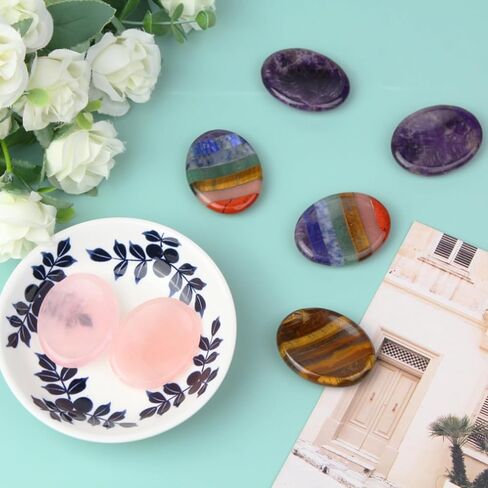 Natural Amethyst Crystal Thumb Worry Stone for Anxiety Stress Relief, Hand Carved 1.8 Inch Healing Crystal Oval Thumb Worry Stone Meditation Accessories, Reiki Pocket Palm Stone Gifts for Women Men in Saudi Arabia