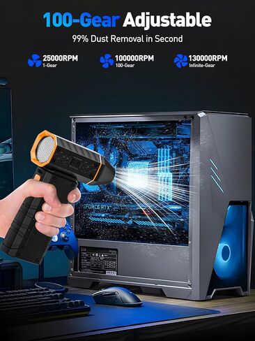 Electric Compressed Air Duster 100 Gear Adjustable 130000RPM Powerful Air Duster for Cleaning with LED Light, Rechargeable Cordless Air Blower for Keyboard, Computer, PC, Electronic Devices, Car in Saudi Arabia