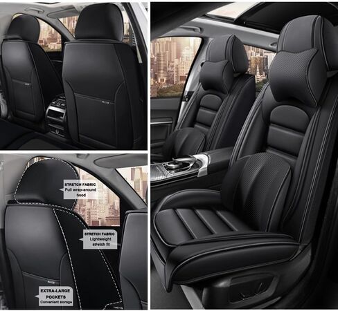 2 أغطية مقاعد للسيارة مناسبة لسيارة Mercury Milan Hybrid 2010 أغطية مقاعد جلدية قابلة للتنفس ومضادة للماء (أسود، قياسي) أغطية مقاعد السيارات مع وسادة هوائية in Kuwait