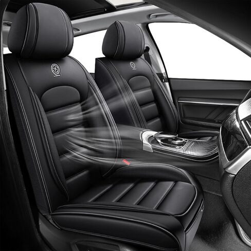 2 أغطية مقاعد للسيارة مناسبة لسيارة Mercury Milan Hybrid 2010 أغطية مقاعد جلدية قابلة للتنفس ومضادة للماء (أسود، قياسي) أغطية مقاعد السيارات مع وسادة هوائية in Kuwait