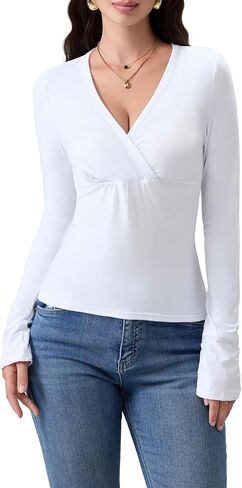 Women Lace Trim Long Sleeve T-Shirts Fairy Aesthetic Slim Fit Crop Tops Basic Blouse Y2k Teen Girls Streetwear in Saudi Arabia