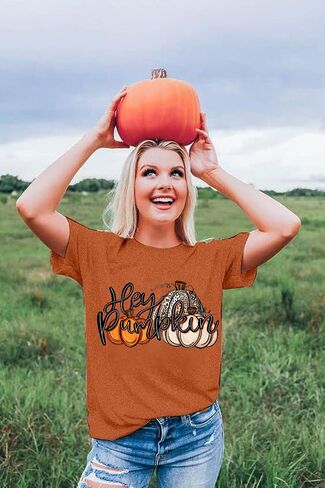 تي شيرت نسائي مضحك لطيف بو شبح الهالوين عيد الشكر الخريف اليقطين Spooy الموسم رسالة طباعة الرسم قصيرة الأكمام تي شيرت in Kuwait