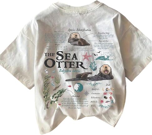 Women's Sea Otter Print Graphic Tees Cute Short Sleeve Crew Neck Casual Summer T Shirts in Saudi Arabia
