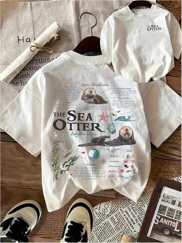Women's Sea Otter Print Graphic Tees Cute Short Sleeve Crew Neck Casual Summer T Shirts in Saudi Arabia