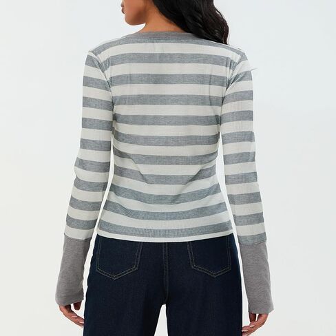 Women Fairy Grunge Y2k Long Sleeve Shirt Striped Crewneck Tee Shirt 90s Vintage Gothic Tops Teen Girls Streetwear in Saudi Arabia