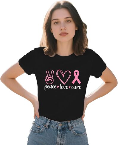 Breast Cancer Awareness Shirts for Women Pink Ribbon T-Shirt Peace Love Cure Pink Leopard Heart Tee Tops in Saudi Arabia