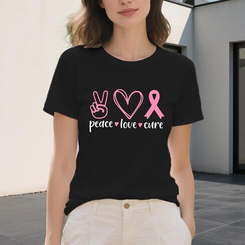 Breast Cancer Awareness Shirts for Women Pink Ribbon T-Shirt Peace Love Cure Pink Leopard Heart Tee Tops in Saudi Arabia