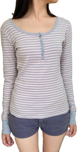 Women Fairy Grunge Y2k Long Sleeve Shirt Striped Crewneck Tee Shirt 90s Vintage Gothic Tops Teen Girls Streetwear in Saudi Arabia