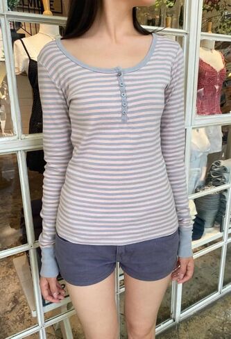 Women Fairy Grunge Y2k Long Sleeve Shirt Striped Crewneck Tee Shirt 90s Vintage Gothic Tops Teen Girls Streetwear in Saudi Arabia