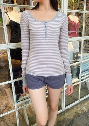 Women Fairy Grunge Y2k Long Sleeve Shirt Striped Crewneck Tee Shirt 90s Vintage Gothic Tops Teen Girls Streetwear in Saudi Arabia