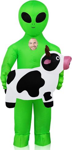 Halloween Inflatable Alien with Cow Costume Adult Fancy Blow Up Suit Full Body Outfit for Halloween Cosplay Party in Saudi Arabia