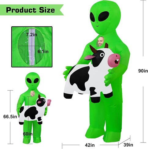 Halloween Inflatable Alien with Cow Costume Adult Fancy Blow Up Suit Full Body Outfit for Halloween Cosplay Party in Saudi Arabia