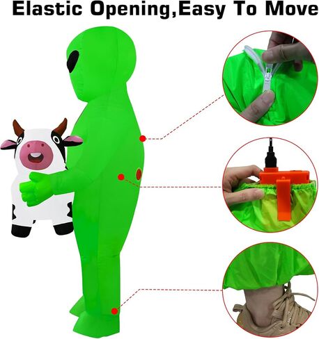 Halloween Inflatable Alien with Cow Costume Adult Fancy Blow Up Suit Full Body Outfit for Halloween Cosplay Party in Saudi Arabia
