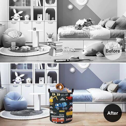 Clastyle City Car Baby Laundry Hamper Kid Storage Basket Boy Gift Toy Box Collapsible Clothes Organizer Nursery Bin for Bedroom,Fire Truck,40 * 30 * 30 cm in Saudi Arabia