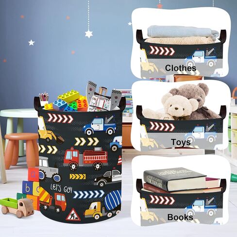 Clastyle City Car Baby Laundry Hamper Kid Storage Basket Boy Gift Toy Box Collapsible Clothes Organizer Nursery Bin for Bedroom,Fire Truck,40 * 30 * 30 cm in Saudi Arabia