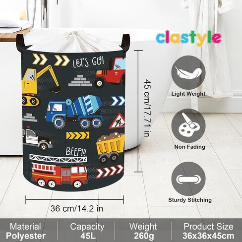 Clastyle City Car Baby Laundry Hamper Kid Storage Basket Boy Gift Toy Box Collapsible Clothes Organizer Nursery Bin for Bedroom,Fire Truck,40 * 30 * 30 cm in Saudi Arabia