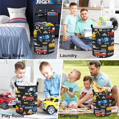Clastyle City Car Baby Laundry Hamper Kid Storage Basket Boy Gift Toy Box Collapsible Clothes Organizer Nursery Bin for Bedroom,Fire Truck,40 * 30 * 30 cm in Saudi Arabia