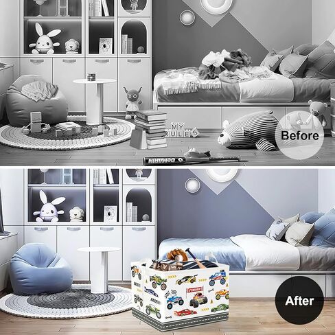 Clastyle 36L Blue City Car Building Storage Basket Dirty Clothes Laundry Hamper for Bedroom Bathroom Collapsible Kids Room Nursery Book Toy Storage Box in Kuwait