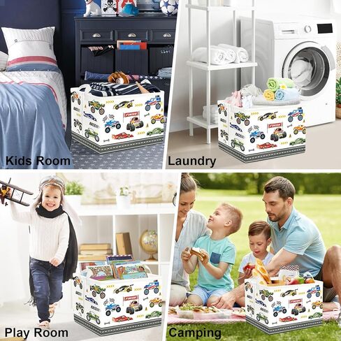 Clastyle 36L Blue City Car Building Storage Basket Dirty Clothes Laundry Hamper for Bedroom Bathroom Collapsible Kids Room Nursery Book Toy Storage Box in Kuwait