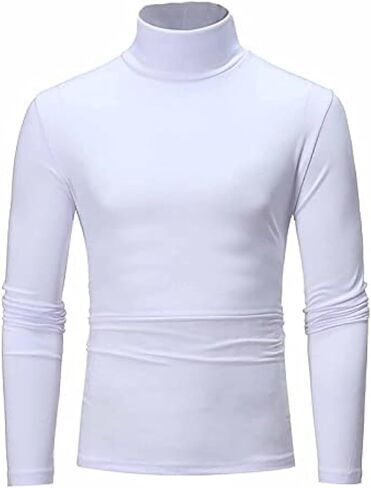 Men's Turtleneck Top Slim Fit Solid Base Sweater Casual Long Sleeve Underwear Tops Male Cozy Breathable Blouse T-Shirt Black in Saudi Arabia