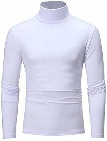 Men's Turtleneck Top Slim Fit Solid Base Sweater Casual Long Sleeve Underwear Tops Male Cozy Breathable Blouse T-Shirt Black in Saudi Arabia
