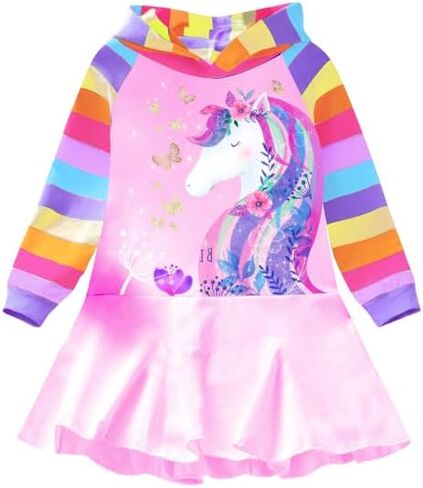 VIKITA Toddler Girls Dresses Winter Hoodie Clothes Colorful Sequins Long Sleeve Cotton Sweatshirt for Little Kids 3-8 Years in Kuwait