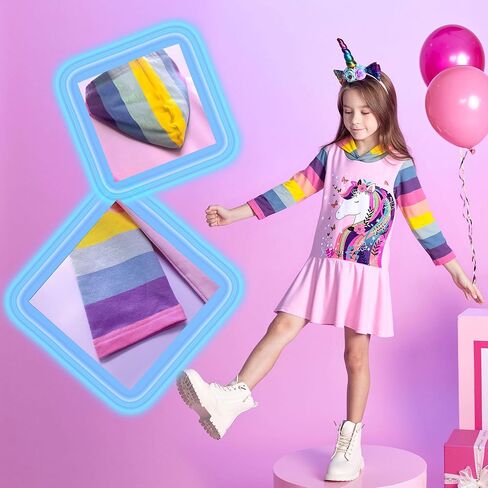 VIKITA Toddler Girls Dresses Winter Hoodie Clothes Colorful Sequins Long Sleeve Cotton Sweatshirt for Little Kids 3-8 Years in Kuwait