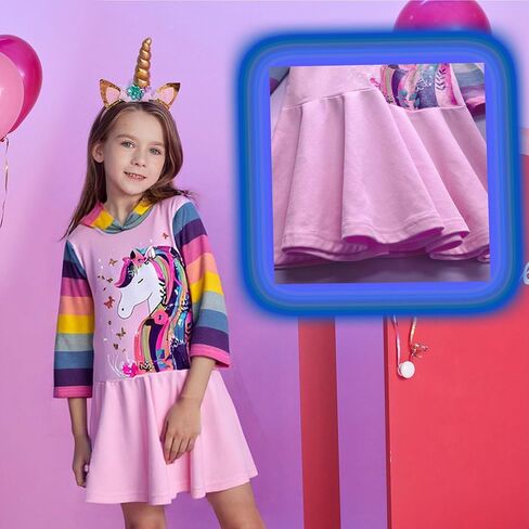 VIKITA Toddler Girls Dresses Winter Hoodie Clothes Colorful Sequins Long Sleeve Cotton Sweatshirt for Little Kids 3-8 Years in Kuwait