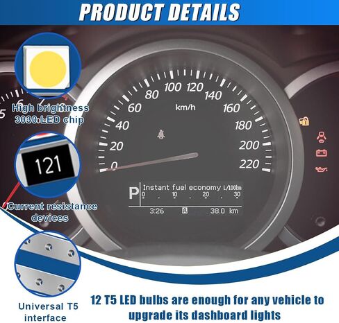 12 قطعة T5 74 73 37 2721 لمبة LED 12 فولت لمبات بديلة - ساطعة 3030 3SMD LED مصباح Canbus خالية من الأخطاء للسيارة الداخلية لوحة أجهزة القياس لوحة قياس أضواء مؤشر العنقودية (أبيض) in Kuwait
