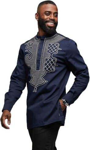 ديانو | Dubaku African Dashiki للرجال - الملابس الأفريقية التقليدية - قميص مطرز بمقاسات عادية وكبيرة in Kuwait