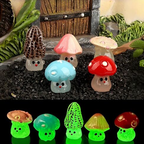 5PCS Phosphorescent Mushroom Decor - Resin Fairy Garden Statues for Terrariums & Potted Plants | Miniature Glow Accents in Saudi Arabia