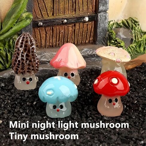 5PCS Phosphorescent Mushroom Decor - Resin Fairy Garden Statues for Terrariums & Potted Plants | Miniature Glow Accents in Saudi Arabia