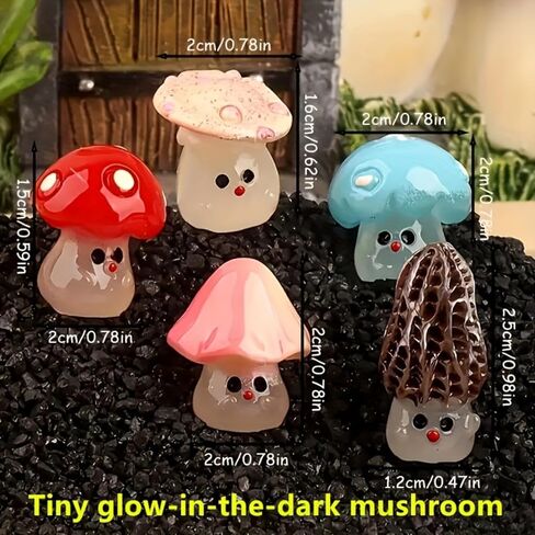 5PCS Phosphorescent Mushroom Decor - Resin Fairy Garden Statues for Terrariums & Potted Plants | Miniature Glow Accents in Saudi Arabia