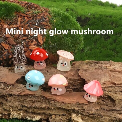 5PCS Phosphorescent Mushroom Decor - Resin Fairy Garden Statues for Terrariums & Potted Plants | Miniature Glow Accents in Saudi Arabia